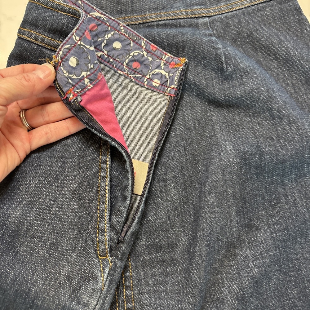 Boden A-Line Knee Length Side Zippered Denim Skirt Pockets Boho Peasant Size 8 - Picture 8 of 8